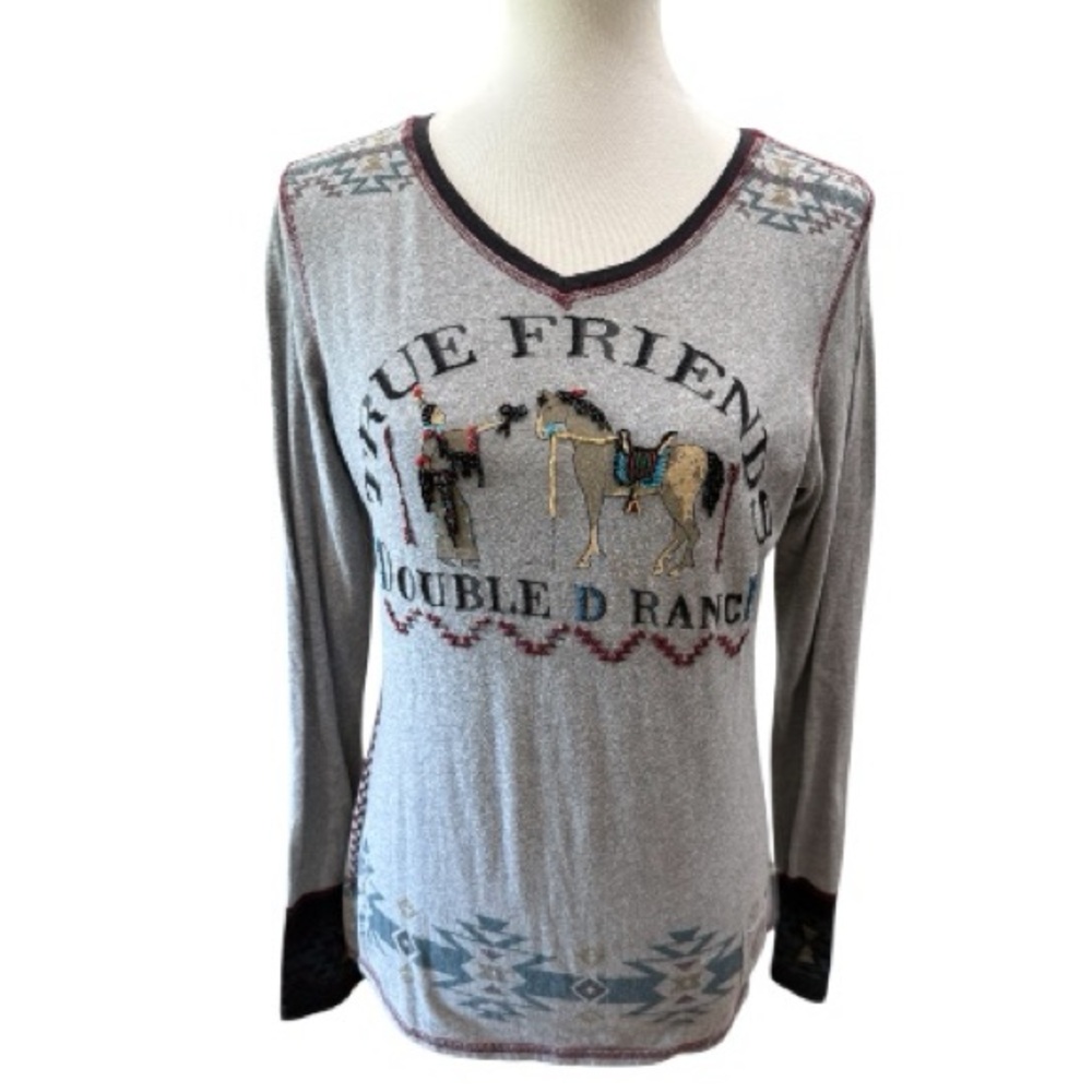 Double D Ranch True Friends Beaded Graphic Long Sleeve Top Medium